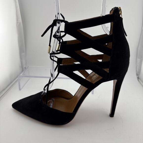 AQUAZZURA Belgravia Lattice CAGED Suede Pointed Toe Black Pumps 38.5 $800 NWOB - Picture 12 of 16